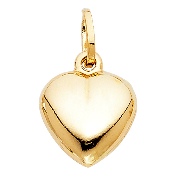 14K Gold Plain Heart Charm Pendant with 0.9mm Wheat Chain Necklace