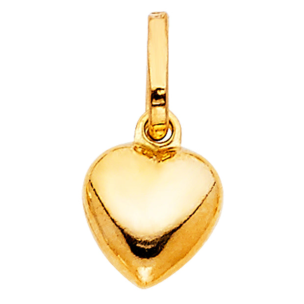 14K Gold Plain Heart Charm Pendant with 0.9mm Wheat Chain Necklace