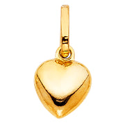 14K Gold Plain Heart Charm Pendant with 0.8mm Box Chain Necklace