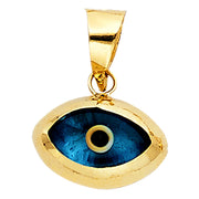 14K Gold Evil Eye Charm Pendant with 1.5mm Flat Open Wheat Chain Necklace