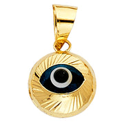 14K Gold Evil Eye Fluted Round Charm Pendant with 2mm Figaro 3+1 Chain Necklace