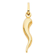 14K Gold Italian Horn Charm Pendant with 1.2mm Singapore Chain Necklace