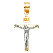 14K Gold Crucifix Cross Pendant with 1.5mm Flat Open Wheat Chain