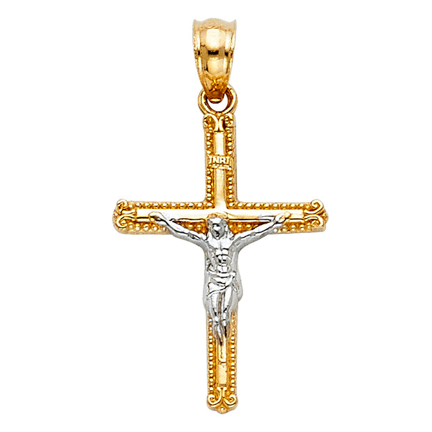 14K Gold Jesus Crucifix Cross Religious Charm Pendant with 0.8mm Box Chain Necklace