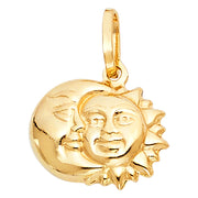 14K Gold Sun & Moon Charm Pendant with 2mm Figaro 3+1 Chain Necklace