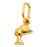 14K Gold Egyptian Queen Pharoah Nefertiti Charm Pendant with 1.6mm Figaro 3+1 Chain Necklace