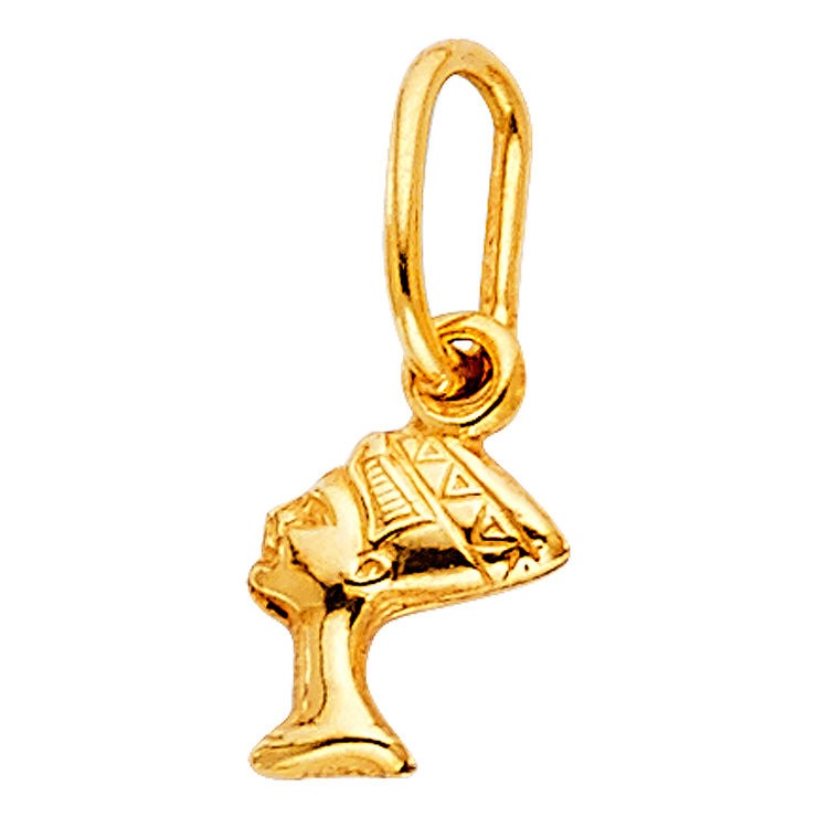 14K Gold Egyptian Queen Pharoah Nefertiti Charm Pendant with 1.6mm Figaro 3+1 Chain Necklace