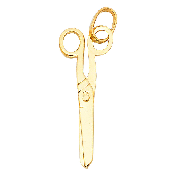 14K Gold Fashion Scissors Charm Pendant with 2mm Figaro 3+1 Chain Necklace