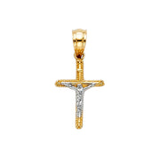 14K Gold Jesus Crucifix Cross Religious Charm Pendant with 0.6mm Box Chain Necklace