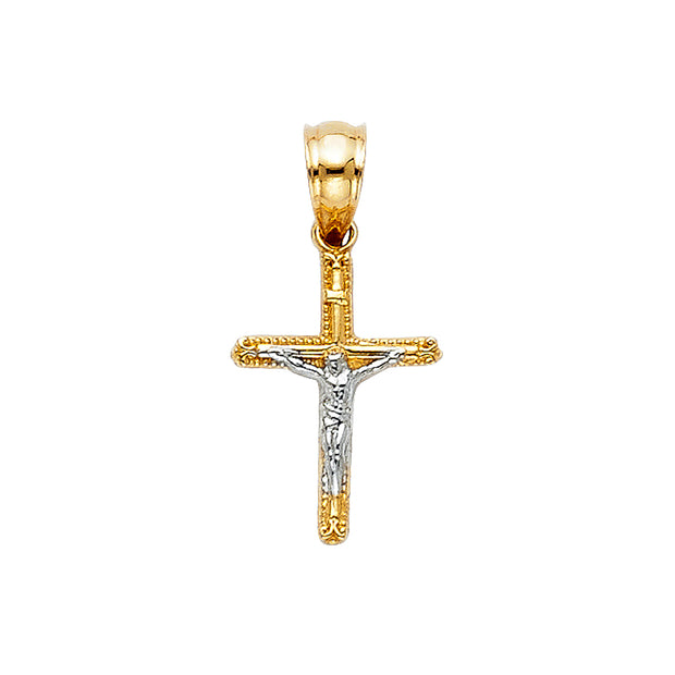 14K Gold Crucifix Cross Pendant with 1.2mm Singapore Chain