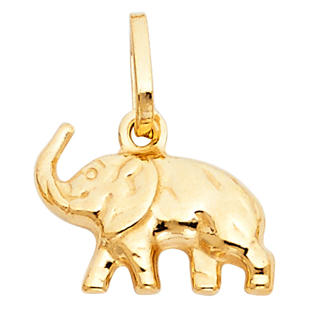 14K Gold Elephant Strength & Luck Charm Pendant with 1.2mm Flat Open Wheat Chain Necklace