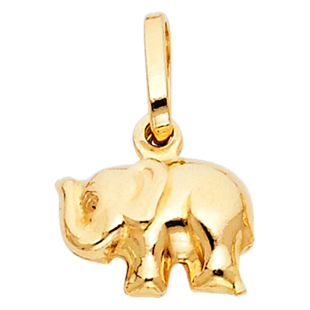 14K Gold Elephant Strength & Luck Charm Pendant with 1.6mm Figaro 3+1 Chain Necklace