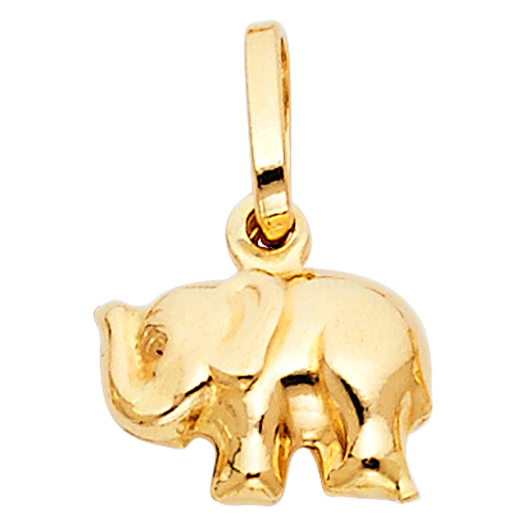 14K Gold Elephant Strength & Luck Charm Pendant with 1.6mm Figaro 3+1 Chain Necklace