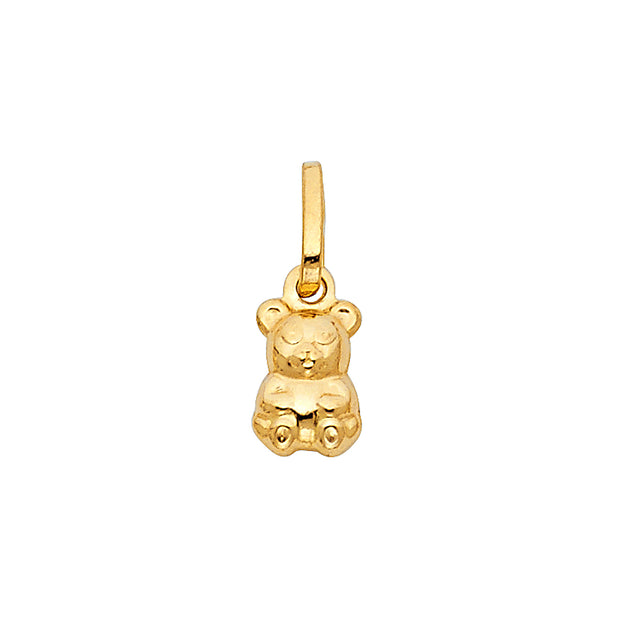 14K Gold Small Sitting Bear Charm Pendant with 1.2mm Flat Open Wheat Chain Necklace