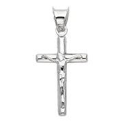 14K Gold Crucifix Cross Pendant with 1.3mm Flat Open Wheat Chain