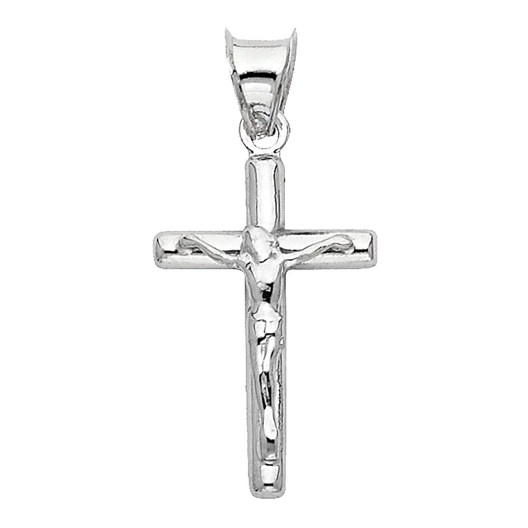 14K Gold Crucifix Cross Pendant with 1.5mm Rope Chain