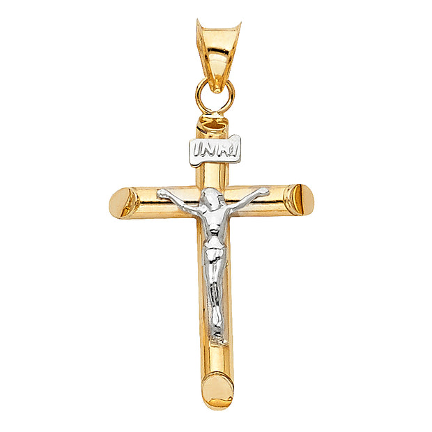 14K Gold Crucifix Cross Religious Charm Pendant with 0.8mm Box Chain Necklace