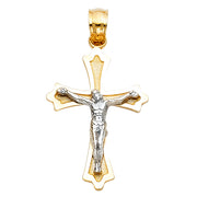 14K Gold Jesus Crucifix Cross Religious Charm Pendant with 0.8mm Box Chain Necklace