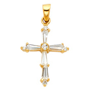 14K Gold Cross Tapered Baguette CZ  Charm Pendant with 1.2mm Singapore Chain Necklace