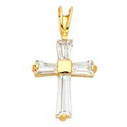 14K White Gold Fancy Cross Tapered Baguette CZ  Charm Pendant with 2mm Figaro 3+1 Chain Necklace