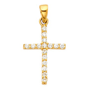 14K White Gold Fancy Cross Round Cut CZ  Charm Pendant with 1.5mm Flat Open Wheat Chain Necklace