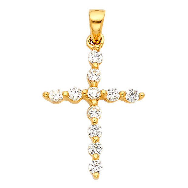 14K Gold Fancy Cross CZ Studded Religious Pendant