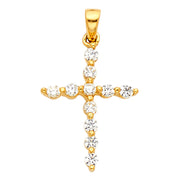 14K White Gold Fancy Cross Round Cut CZ  Charm Pendant with 1.2mm Singapore Chain Necklace