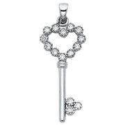 14K Gold CZ Heart Design Key Charm Pendant