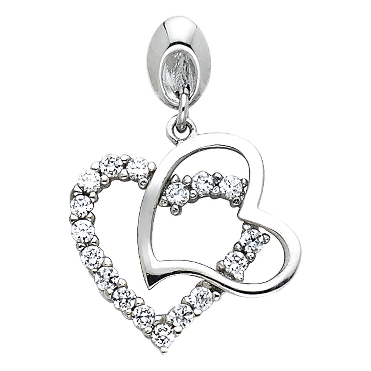 14K Gold CZ Double Heart Charm Pendant