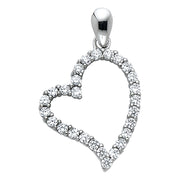 14K Gold Open Tilted Heart CZ Charm Pendant