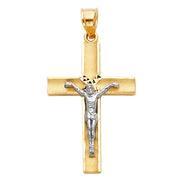 14K Gold Crucifix Cross Pendant with 1.7mm Flat Open Wheat Chain