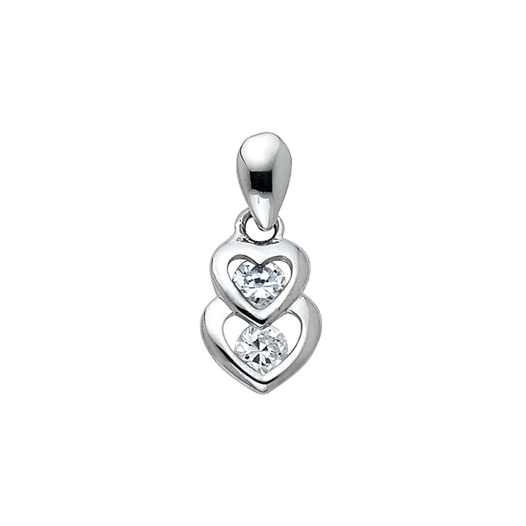 14K Gold Dual Interlocking Hearts CZ Charm Pendant