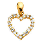 14K Gold Open Fancy Heart Round Cut CZ Charm Pendant with 1.6mm Figaro 3+1 Chain Necklace