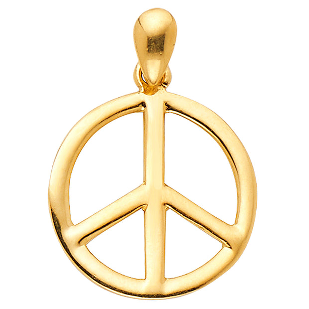 14K Gold Peace Sign CZ Charm Pendant with 1.2mm Singapore Chain Necklace
