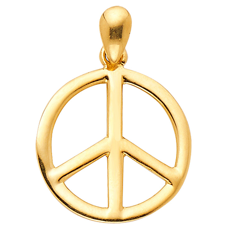 14K Gold Peace Sign CZ Charm Pendant with 2mm Figaro 3+1 Chain Necklace