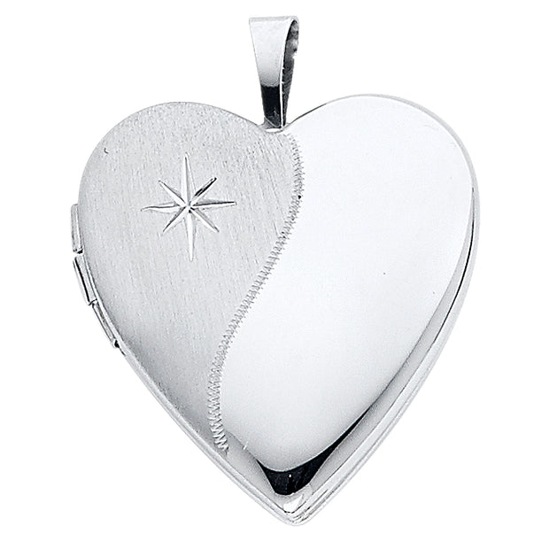 14K Gold Offset CZ Heart Locket Pendant with 2mm Rope Chain