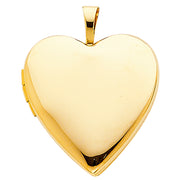 14K Gold Plain Heart Locket Charm Pendant with 1.5mm Flat Open Wheat Chain Necklace