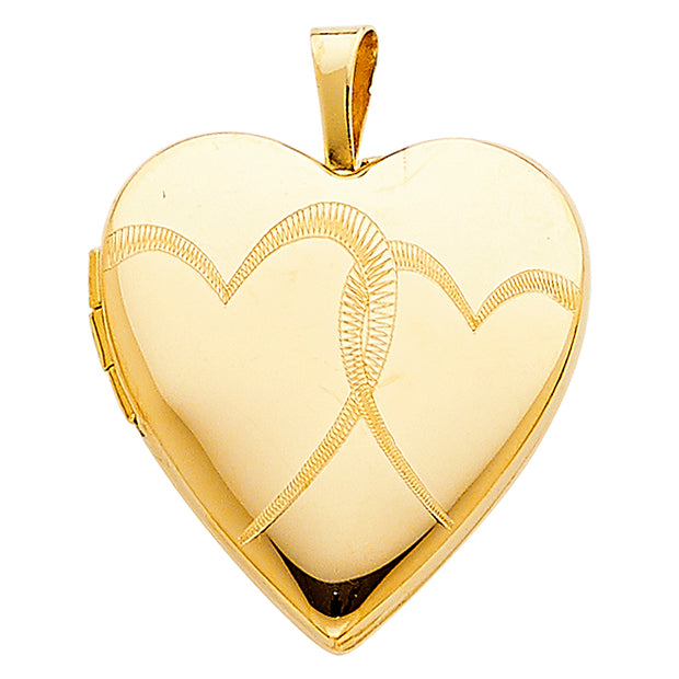 14K Gold Heart Locket Charm Pendant with 1.5mm Flat Open Wheat Chain Necklace