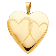 14K Gold Heart Locket Charm Pendant with 2mm Figaro 3+1 Chain Necklace