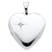 14K Gold Heart With CZ Locket Pendant with 1.3mm Flat Open Wheat Chain