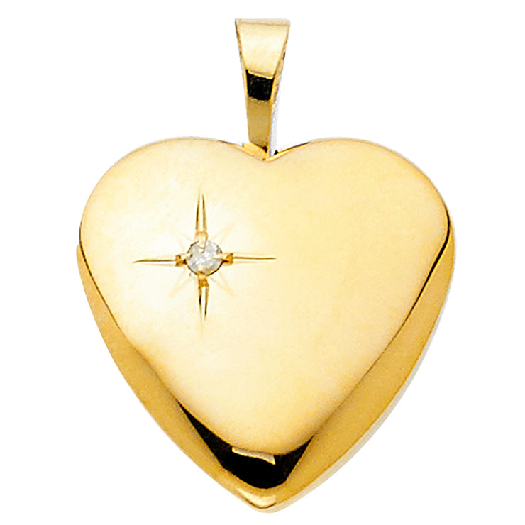 14K Gold Heart Locket Charm Pendant with 1.2mm Singapore Chain Necklace