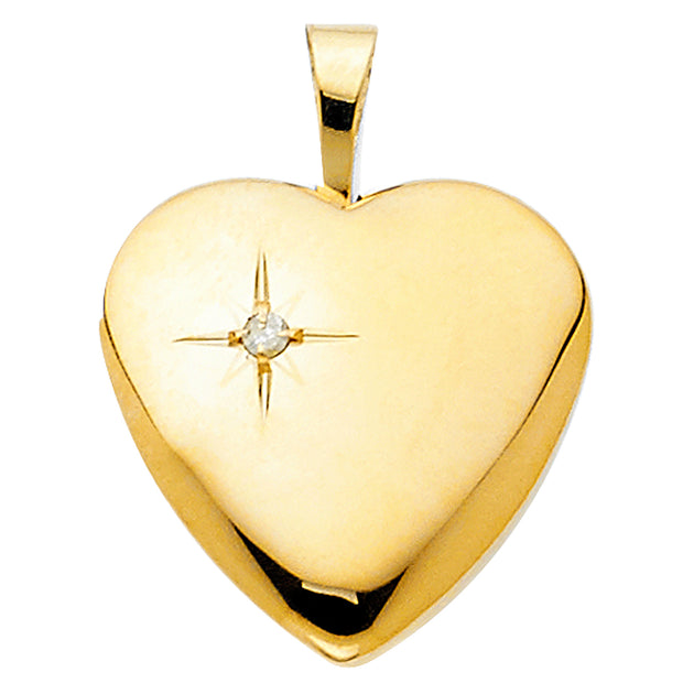 14K Gold Heart Locket Charm Pendant with 1.2mm Flat Open Wheat Chain Necklace