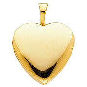 14K Gold Plain Heart Locket Charm Pendant with 1.2mm Flat Open Wheat Chain Necklace