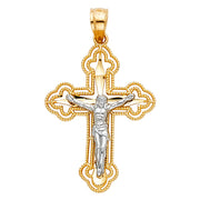 14K Gold Crucifix Cross Pendant with 2.3mm Figaro 3+1 Chain