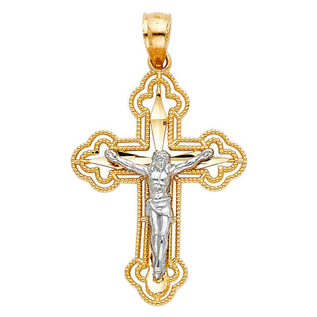 14K Gold Jesus Crucifix Cross Religious Charm Pendant with 1.2mm Box Chain Necklace