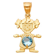 14K Gold Birthstone CZ Girl Charm Pendant