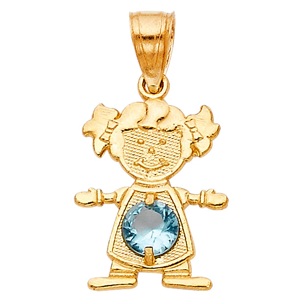 14K Gold Birthstone CZ Girl Charm Pendant