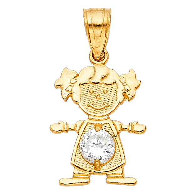 14K Gold Birthstone CZ Girl Charm Pendant