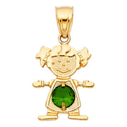 14K Gold Birthstone CZ Girl Charm Pendant