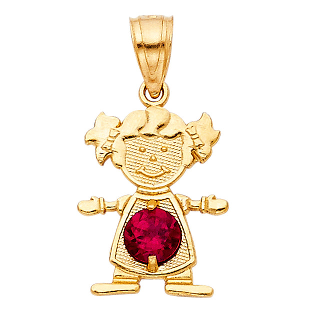 14K Gold Birthstone CZ Girl Charm Pendant